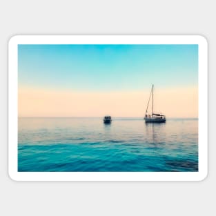 TWO BOATS AND A BLUE SUNSET ON THE SEA DESIGN Sticker